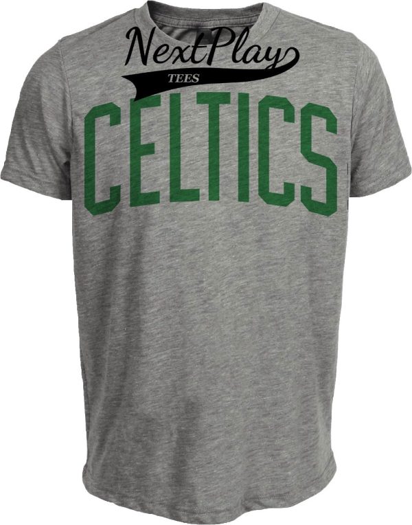 Boston Celtics Exclusive Retro Basketball Jersey Lettering Artwork Heather Gray Sublimated T-Shirt