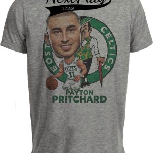 Boston Celtics Payton Pritchard Exclusive Retro Basketball Artwork Heather Gray Sublimated T-Shirt