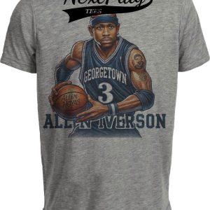 Georgetown Hoyas Allen Iverson Exclusive Retro Basketball 1995 Artwork Heather Gray Sublimated T-Shirt