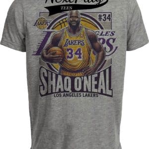 Los Angeles Lakers Shaquille O’Neal Exclusive Retro Basketball 1996 Artwork Heather Gray Sublimated T-Shirt