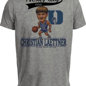 Duke Blue Devils Christian Laettner Exclusive Retro Basketball Artwork Heather Gray Sublimated T-Shirt