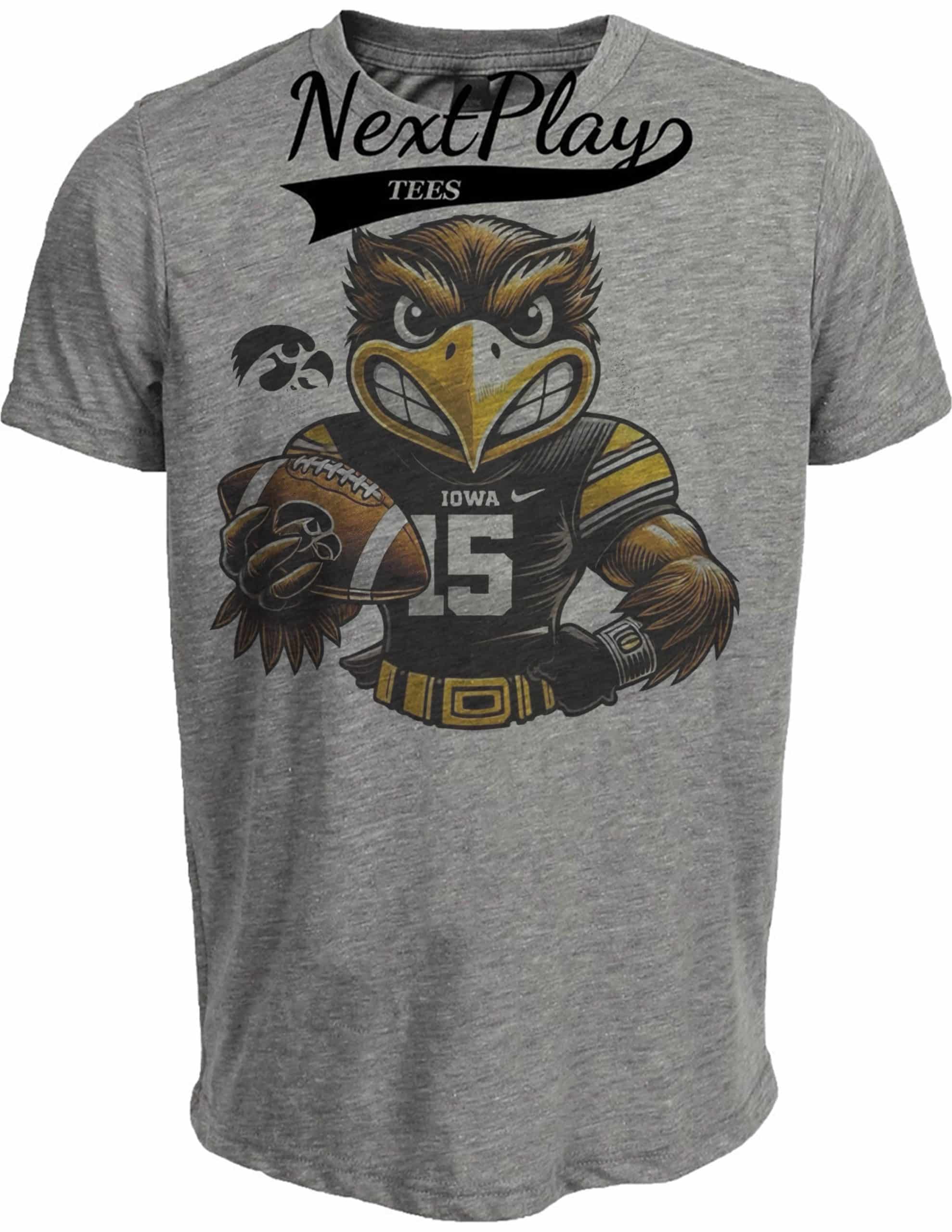 Iowa Hawkeyes Exclusive Retro Football Mascot Artwork Heather Gray Sublimated T-Shirt