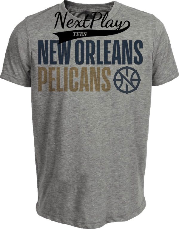 New Orleans Pelicans Retro Basketball Navy Artwork Heather Gray Sublimated T-Shirt