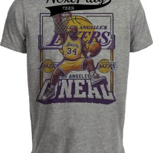 Los Angeles Lakers Shaquille O’Neal Exclusive Retro Basketball 1997 Artwork Heather Gray Sublimated T-Shirt