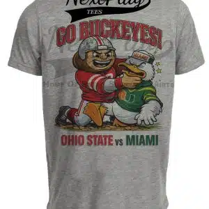 Ohio State Buckeyes vs. Miami Hurricanes Retro Rivals Football Choke Artwork Heather Gray Sublimated T-Shirt