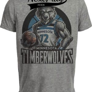 Minnesota Timberwolves Exclusive Retro Basketball Fierce Mascot Artwork Heather Gray Sublimated T-Shirt