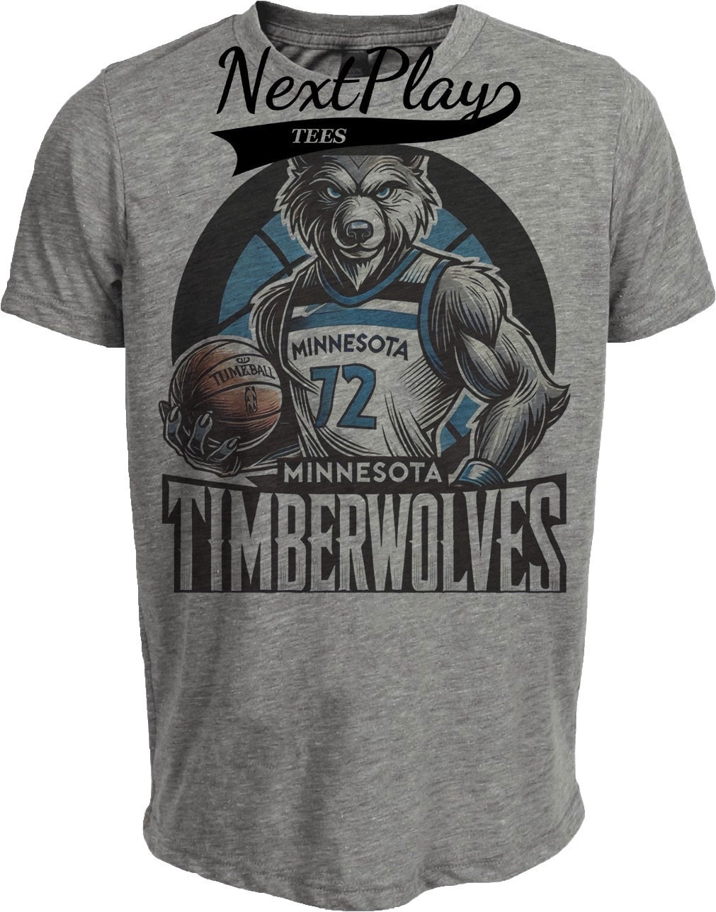 Minnesota Timberwolves Exclusive Retro Basketball Fierce Mascot Artwork Heather Gray Sublimated T-Shirt