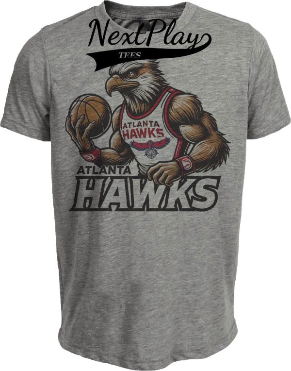 Atlanta Hawks Exclusive Retro Basketball Fierce Mascot Artwork Heather Gray Sublimated T-Shirt