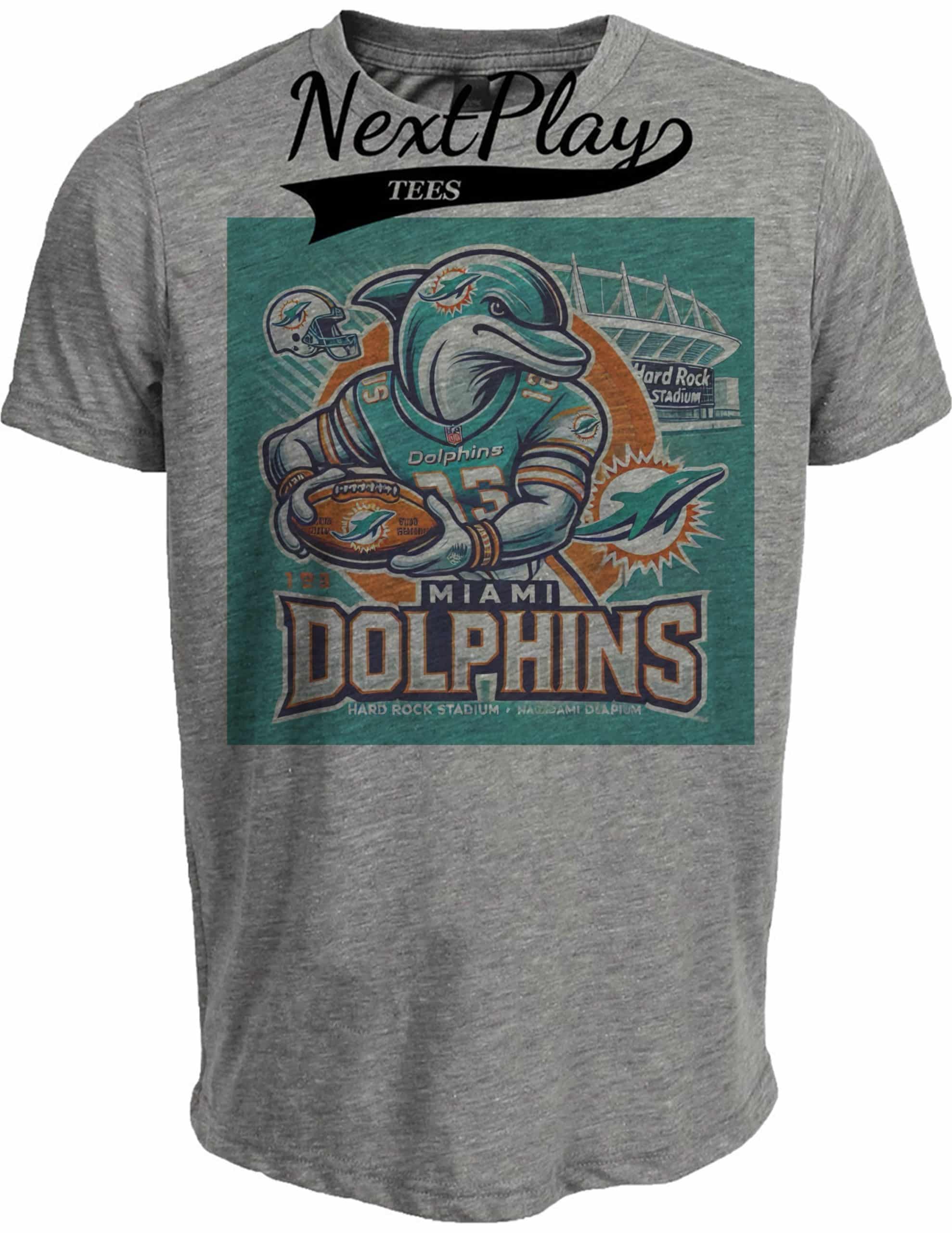 Miami Dolphins Exclusive Retro Football Artwork Heather Gray Sublimated T-Shirt