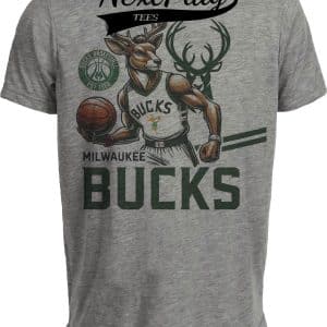 Milwaukee Bucks Exclusive Retro Basketball Mascot Artwork Heather Gray Sublimated T-Shirt