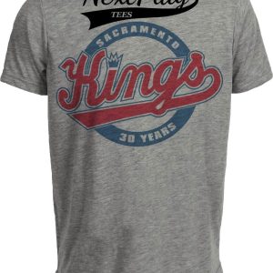 Sacramento Kings Retro Basketball 30th Anniversary Artwork Heather Gray Sublimated T-Shirt
