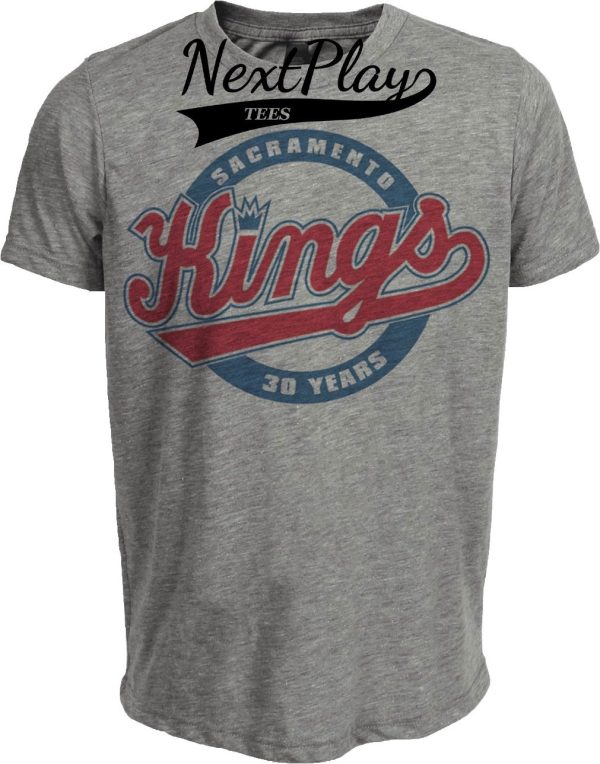 Sacramento Kings Retro Basketball 30th Anniversary Artwork Heather Gray Sublimated T-Shirt