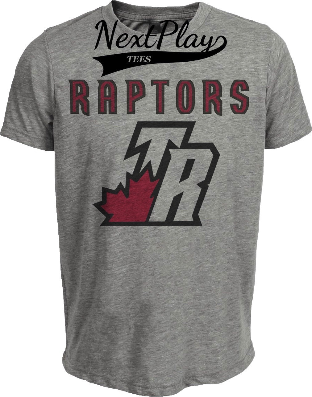 Toronto Raptors Retro Basketball Maple Leaf Artwork Heather Gray Sublimated T-Shirt