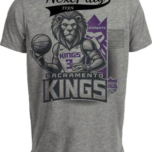 Sacramento Kings Exclusive Retro Basketball Mascot Artwork Heather Gray Sublimated T-Shirt