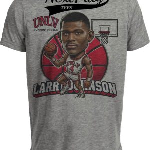 UNLV Runnin’ Rebels Larry Johnson Exclusive Retro Basketball 1990 Artwork Heather Gray Sublimated T-Shirt