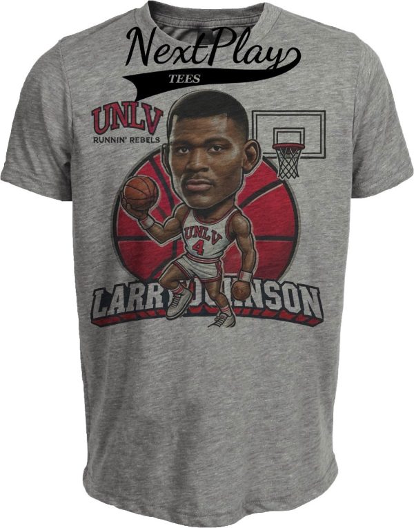 UNLV Runnin’ Rebels Larry Johnson Exclusive Retro Basketball 1990 Artwork Heather Gray Sublimated T-Shirt