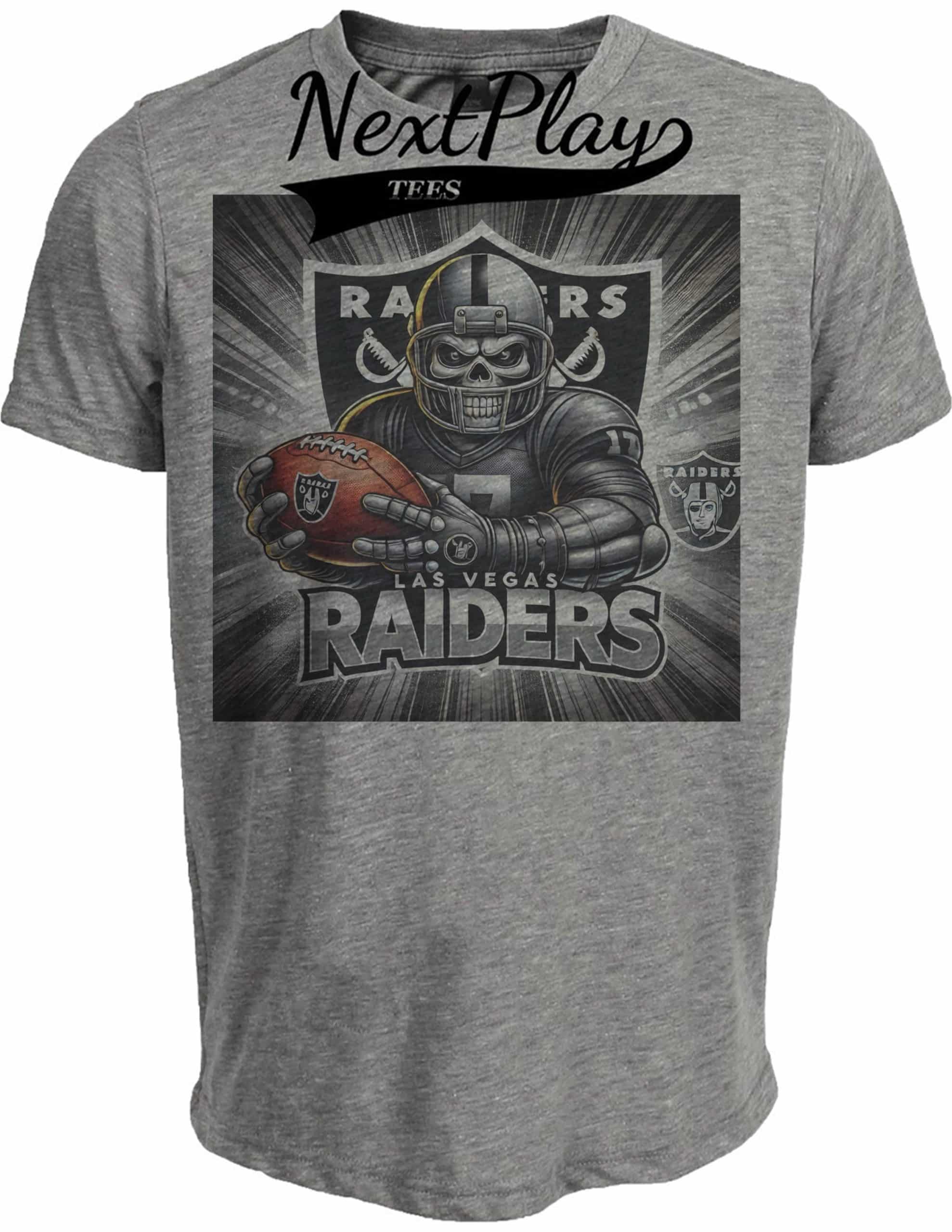 Las Vegas Raiders Exclusive Retro Football Artwork Heather Gray Sublimated T-Shirt