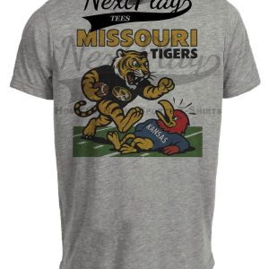 Missouri Tigers vs. Kansas Jayhawks Exclusive Retro Rivalries Football Artwork Heather Gray Sublimated T-Shirt