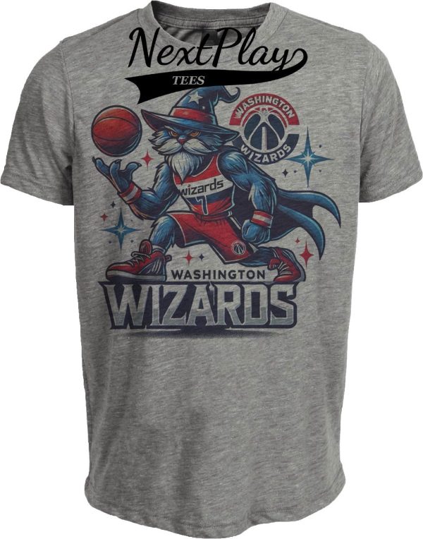 Washington Wizards Exclusive Retro Basketball Mascot Artwork Heather Gray Sublimated T-Shirt