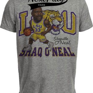 LSU Tigers Shaquille O’Neal Exclusive Retro Basketball 1991 Artwork Heather Gray Sublimated T-Shirt