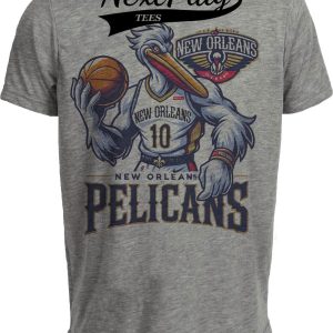 New Orleans Pelicans Exclusive Retro Basketball Mascot Artwork Heather Gray Sublimated T-Shirt