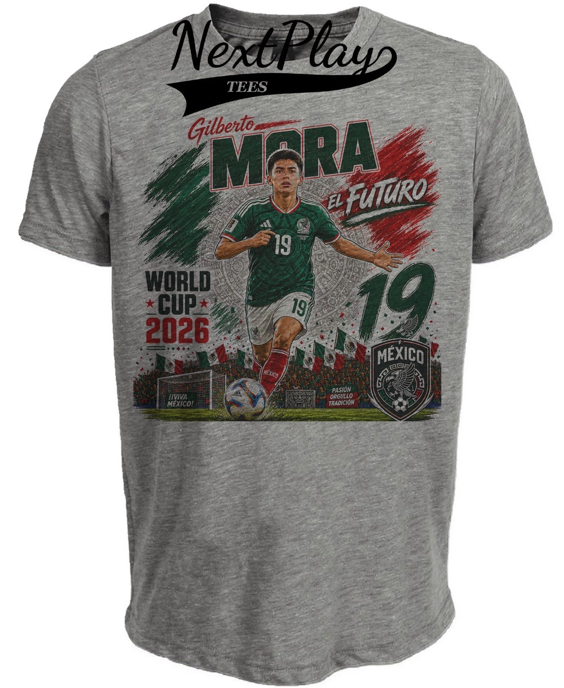Mexico Gilberto Mora World Cup Soccer Caricature Gray Sublimated T-Shirt