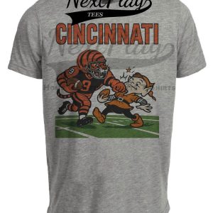 Cincinnati Bengals vs. Cleveland Browns Exclusive Retro Rivalries Football Punch Artwork Heather Gray Sublimated T-Shirt