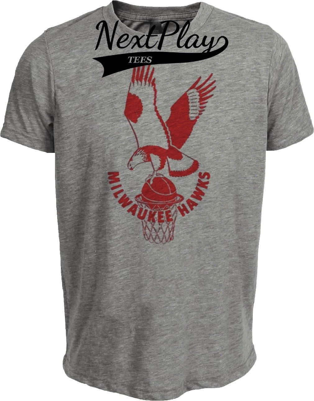 Milwaukee Hawks Retro Basketball 1951 Artwork Heather Gray Sublimated T-Shirt