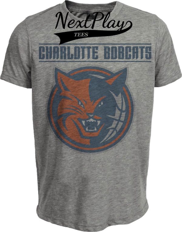Charlotte Hornets Bobcats Exclusive Retro Basketball Mascot 2004 Artwork Heather Gray Sublimated T-Shirt