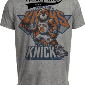 New York Knicks Exclusive Retro Basketball Bear Mascot Artwork Heather Gray Sublimated T-Shirt