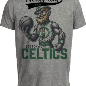 Boston Celtics Exclusive Retro Basketball Mascot Artwork Heather Gray Sublimated T-Shirt
