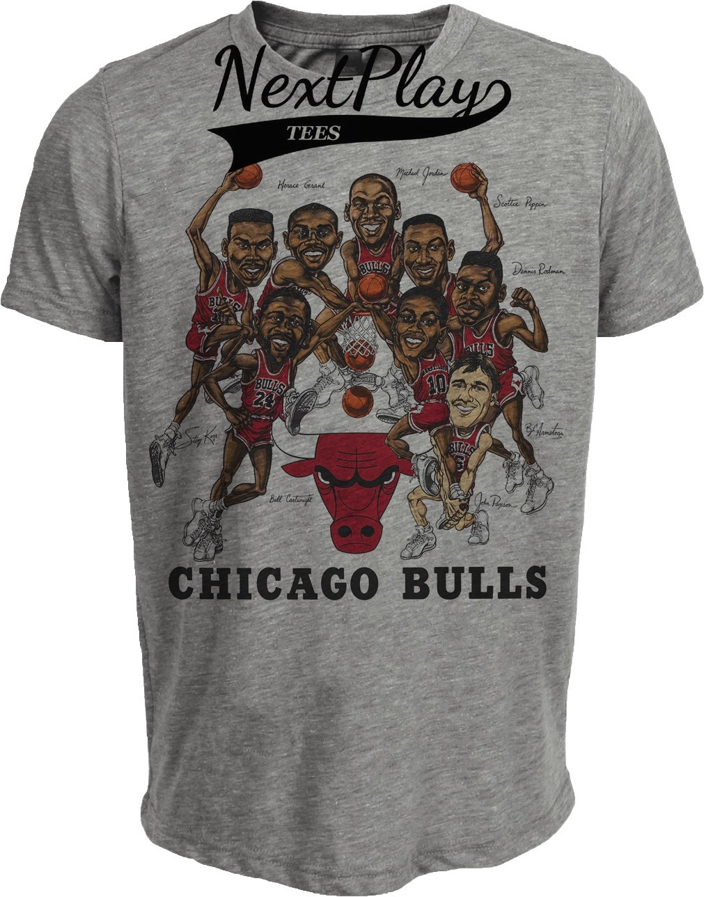 Chicago Bulls Team Michael Jordan Retro Basketball 1992 Artwork Gray Sublimated T-Shirt
