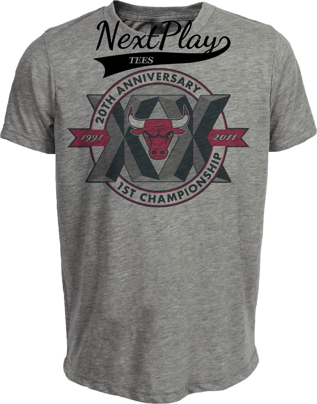 Chicago Bulls Retro Basketball 1991 Champs Artwork Heather Gray Sublimated T-Shirt