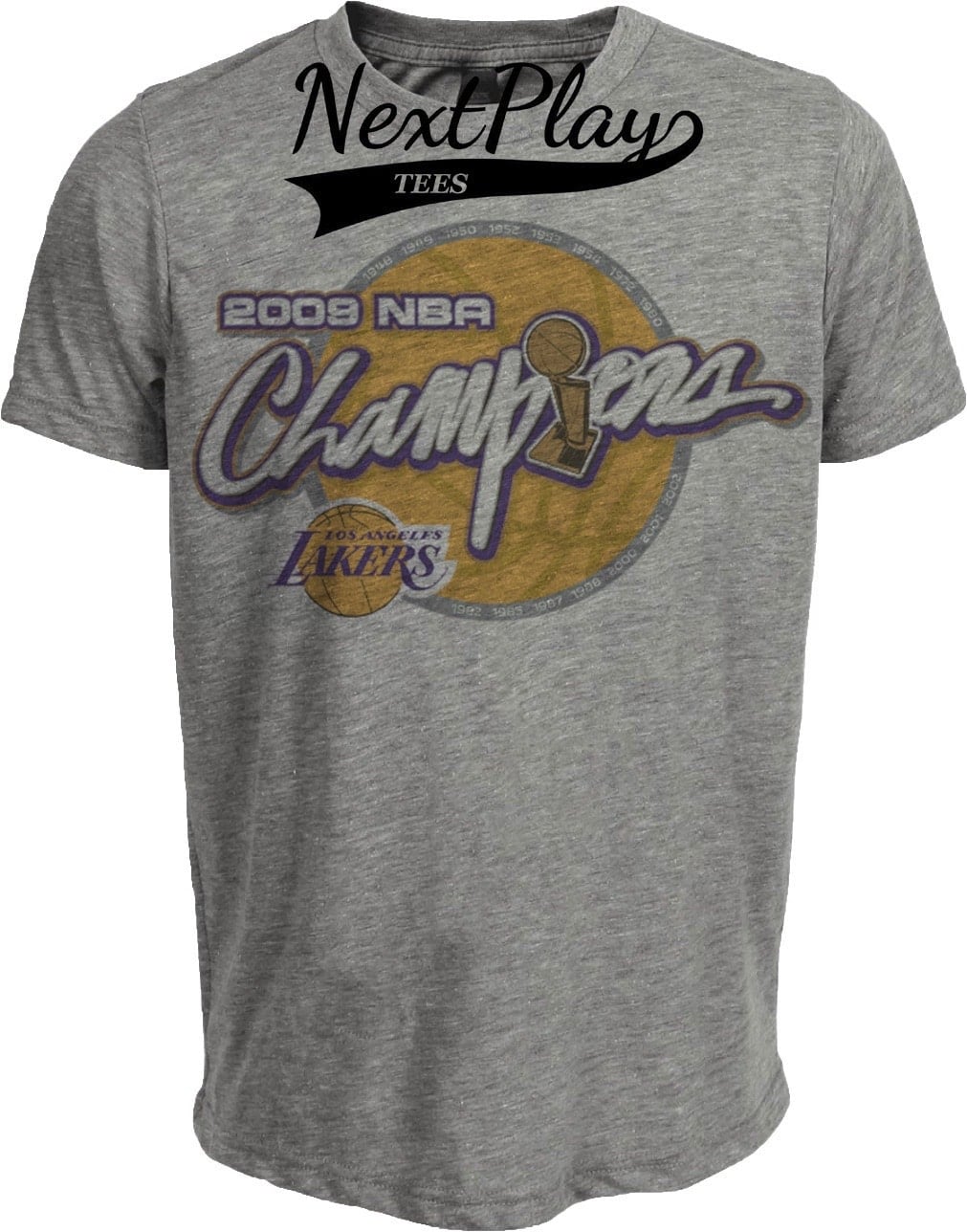Los Angeles Lakers Retro Basketball Champs 2009 Artwork Heather Gray Sublimated T-Shirt