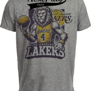 Los Angeles Lakers Exclusive Retro Basketball Mascot Artwork Heather Gray Sublimated T-Shirt