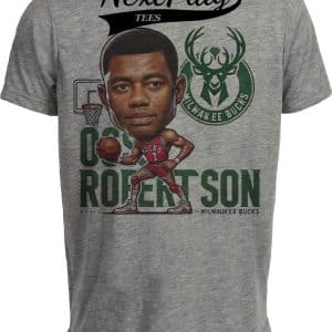 Milwaukee Bucks Oscar Robertson Big O Exclusive Retro Basketball Artwork Heather Gray Sublimated T-Shirt