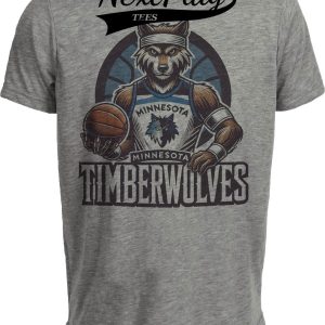 Minnesota Timberwolves Exclusive Retro Basketball Mascot Artwork Heather Gray Sublimated T-Shirt