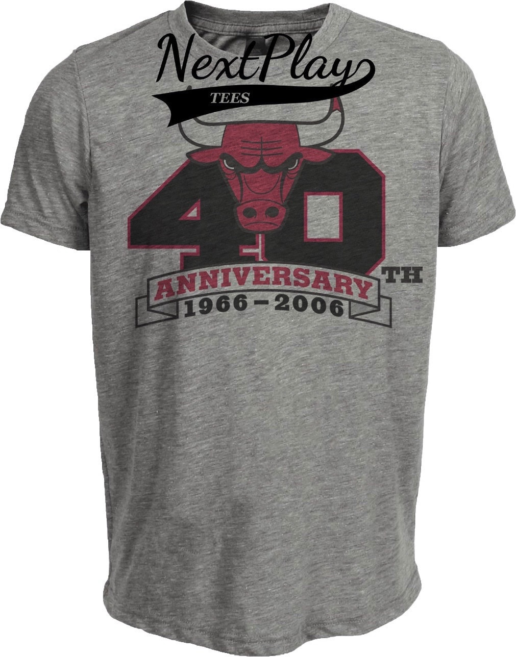 Chicago Bulls Retro Basketball 1966 Anniversary Artwork Heather Gray Sublimated T-Shirt