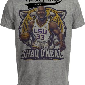 LSU Tigers Shaquille O’Neal Exclusive Retro Basketball 1992 Artwork Heather Gray Sublimated T-Shirt