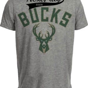 Milwaukee Bucks Retro Basketball Green Artwork Heather Gray Sublimated T-Shirt