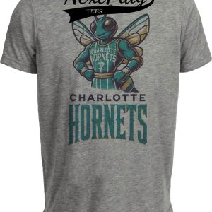Charlotte Hornets Exclusive Retro Basketball Mascot Artwork Heather Gray Sublimated T-Shirt