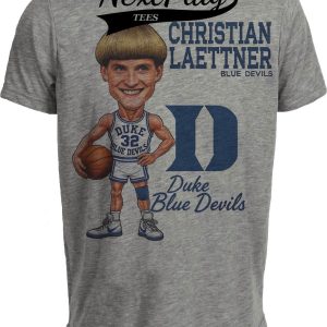 Duke Blue Devils Christian Laettner Exclusive Retro Historic Heroes Basketball 1992 Artwork Heather Gray Sublimated T-Shirt