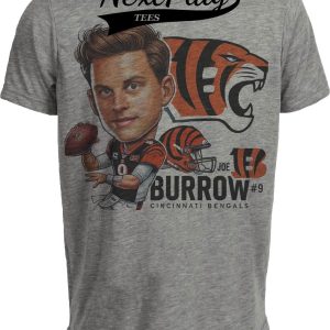 Cincinnati Bengals Joe Burrow Exclusive Retro Football Artwork Heather Gray Sublimated T-Shirt