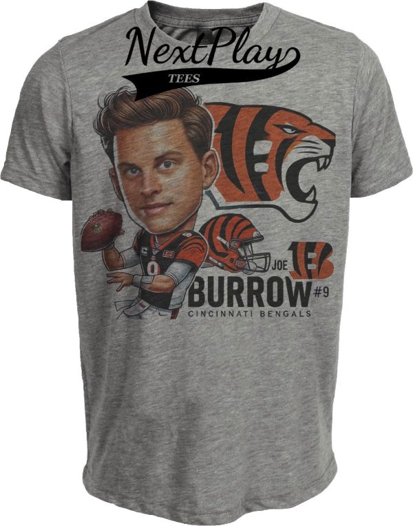 Cincinnati Bengals Joe Burrow Exclusive Retro Football Artwork Heather Gray Sublimated T-Shirt