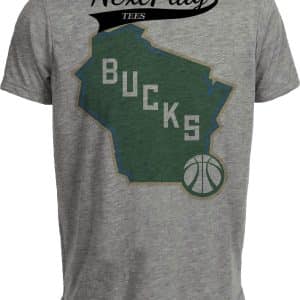 Milwaukee Bucks Retro Basketball State Artwork Heather Gray Sublimated T-Shirt