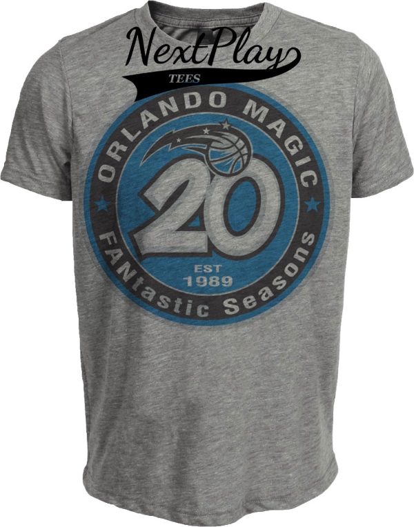 Orlando Magic Retro Basketball 20th Anniversary Artwork Heather Gray Sublimated T-Shirt