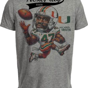 Miami Hurricanes Michael Irvin Exclusive Retro Football 1986 Artwork Heather Gray Sublimated T-Shirt