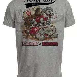 Oklahoma Sooners vs. Alabama Crimson Tide Retro Rivalries Football Artwork Heather Gray Sublimated T-Shirt