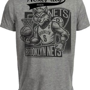 Brooklyn Nets Exclusive Retro Basketball Mascot Artwork Heather Gray Sublimated T-Shirt