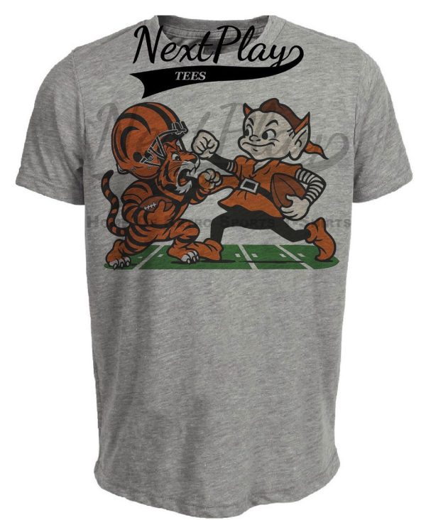 Cleveland Browns vs. Cincinnati Bengals Exclusive Retro Rivalries Football Artwork Heather Gray Sublimated T-Shirt